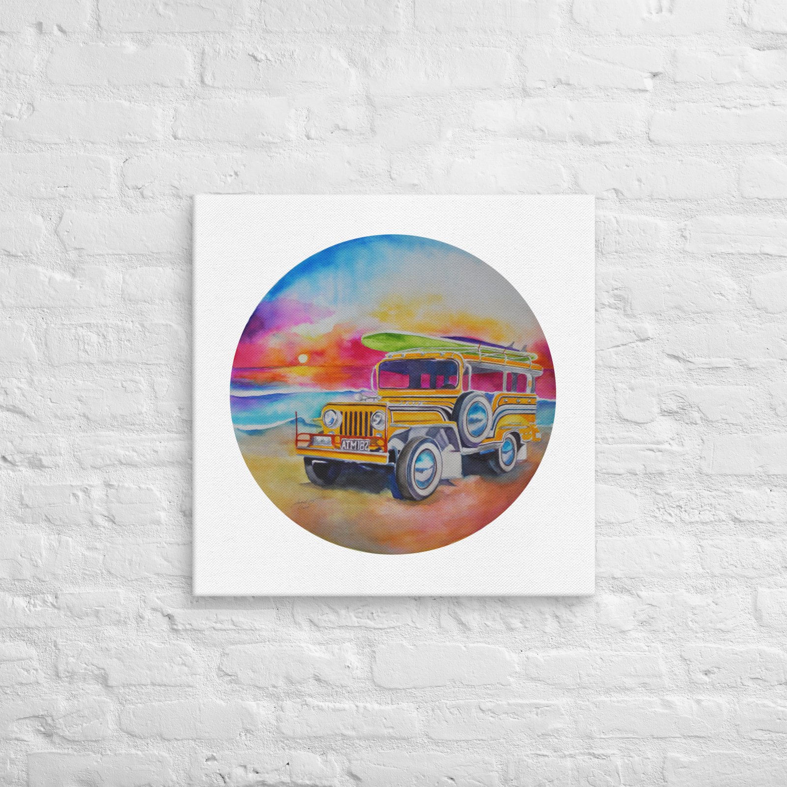 Jeepney by the Beach Square Canvas Print - Image 3