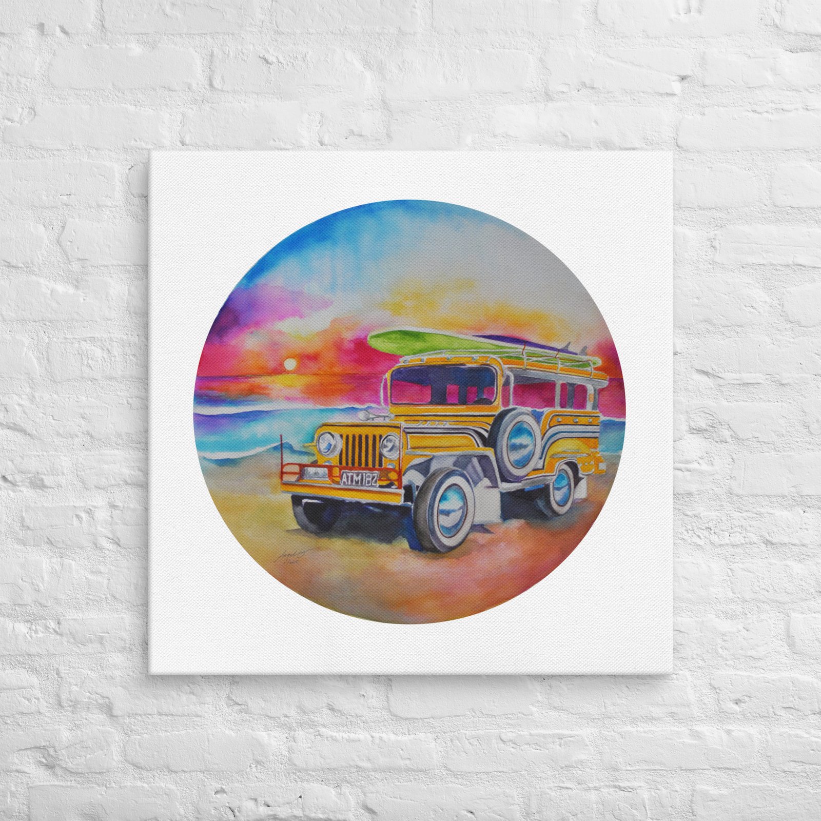 Jeepney by the Beach Square Canvas Print - Image 4